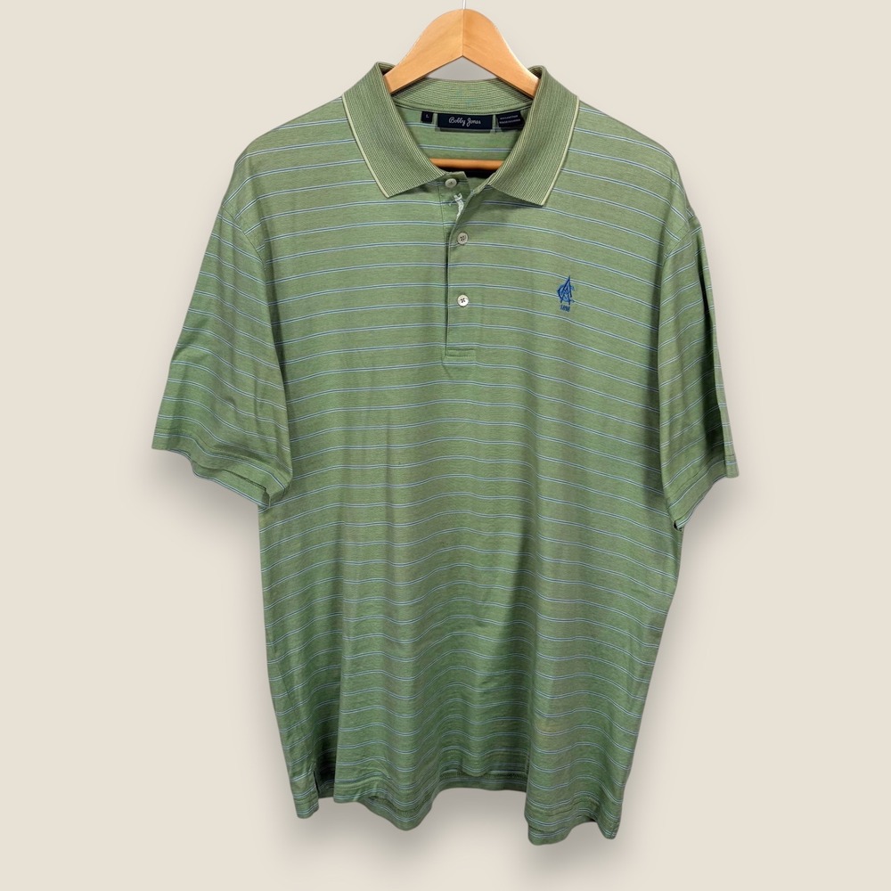 Atlanta Athletic Club Bobby Jones Polo Shirt Men Large Green Striped 100% Cotton